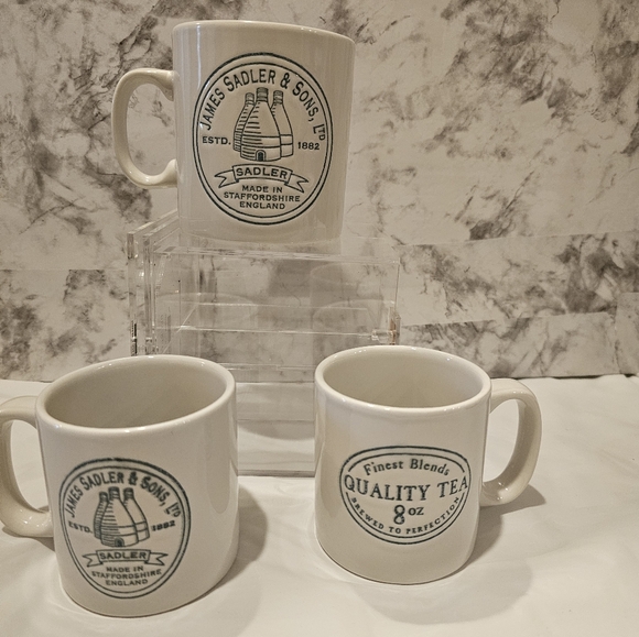 James Sadler & Sons Mug Staffordshire Engl. Engraved ,3 Pcs, 1 Tall, 2 Regular - Picture 2 of 2